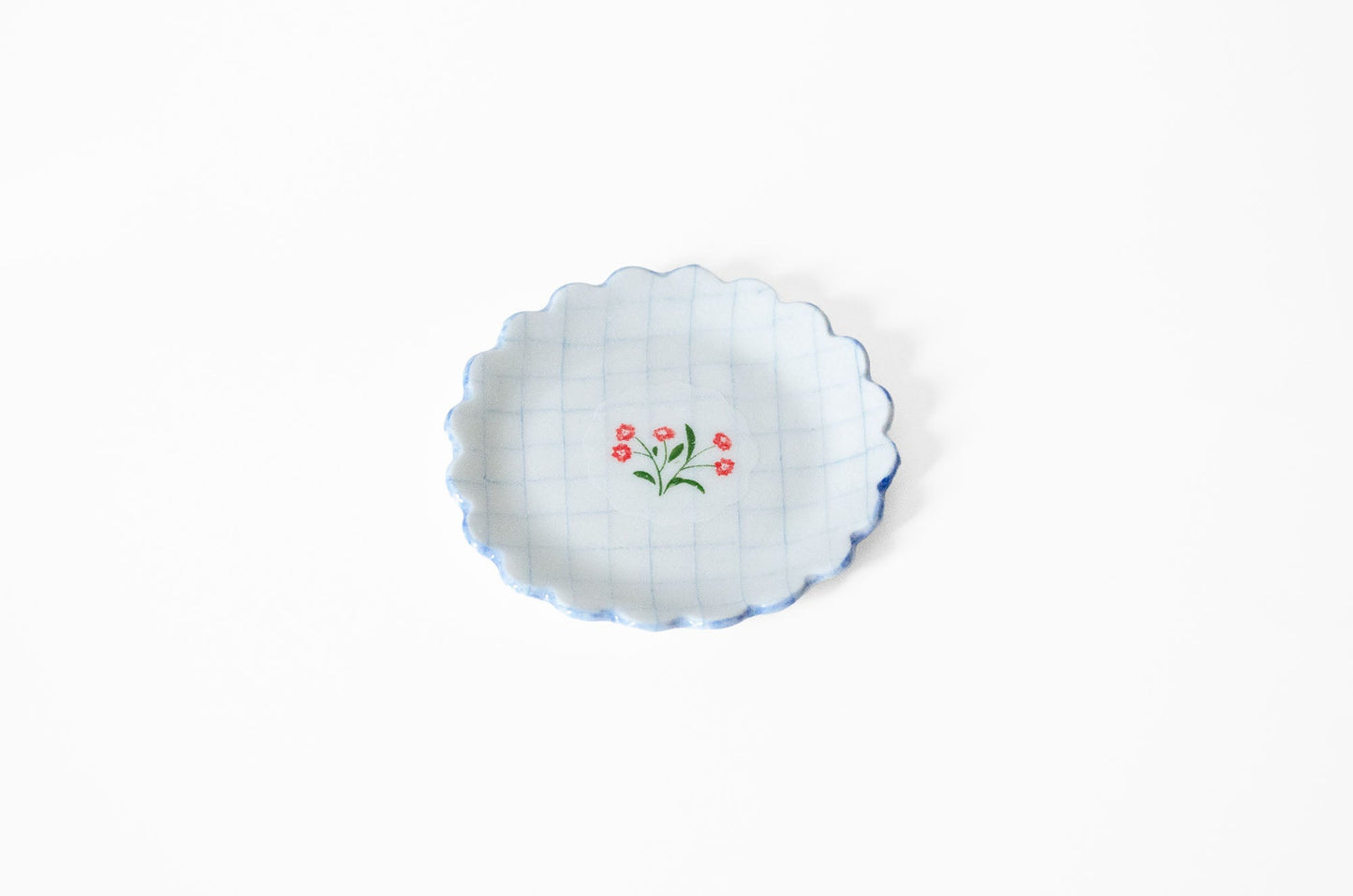 Nerikomi Small Plate | Grid & Red Flower Saori M Stoneware