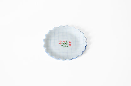 Nerikomi Small Plate | Grid & Red Flower Saori M Stoneware