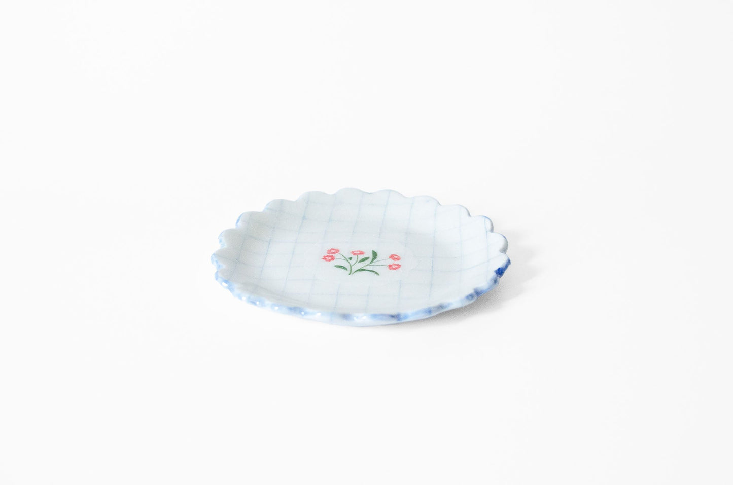 Nerikomi Small Plate | Grid & Red Flower Saori M Stoneware