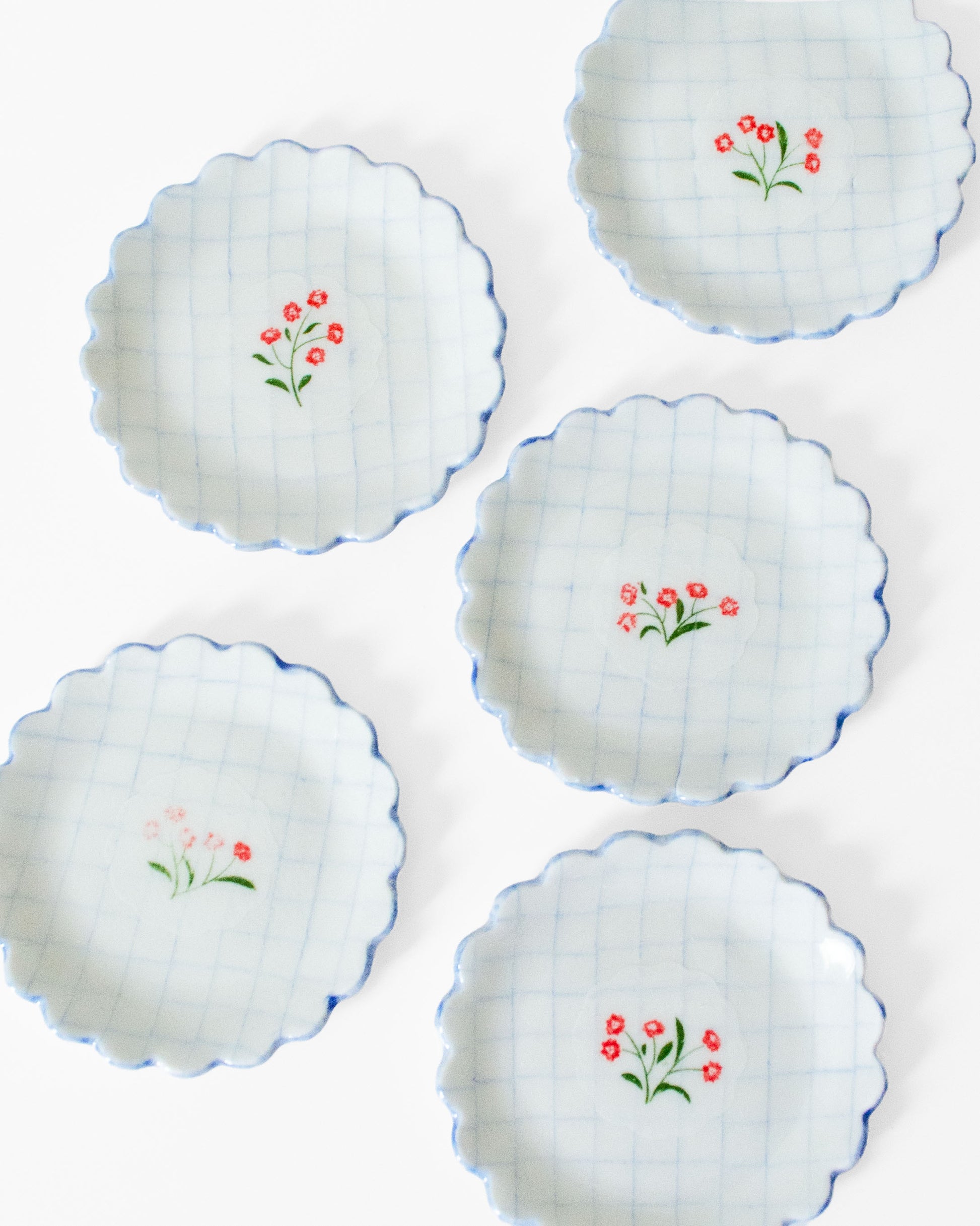 Nerikomi Small Plate | Grid & Red Flower Saori M Stoneware