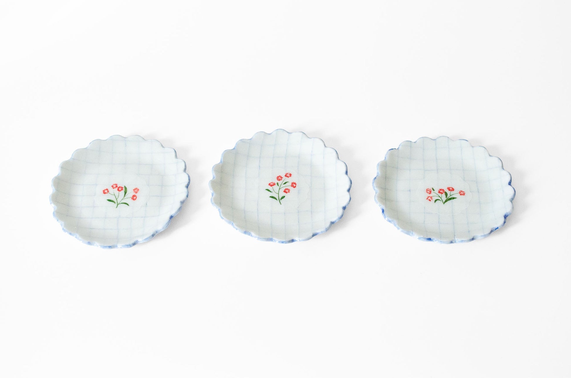Nerikomi Small Plate | Grid & Red Flower Saori M Stoneware