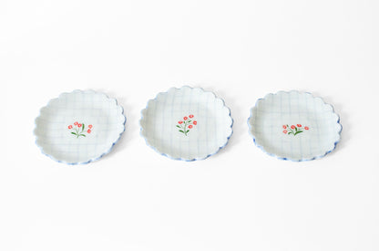Nerikomi Small Plate | Grid & Red Flower Saori M Stoneware