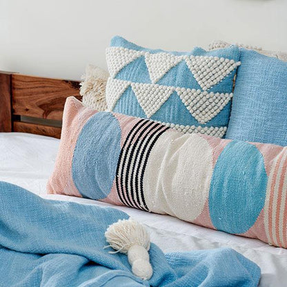 Handmade Circle Geo Lumbar Pillow | Multi Blue Cushion Casa Amarosa