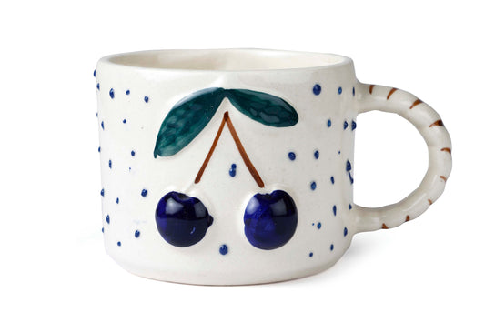 Cherry Pop Ceramic Mug Set of 4 | Blue Mug Casa Amarosa