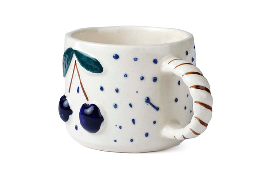 Cherry Pop Ceramic Mug Set of 4 | Blue Mug Casa Amarosa