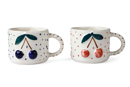 Cherry Pop Ceramic Mug Set of 4 | Blue Mug Casa Amarosa