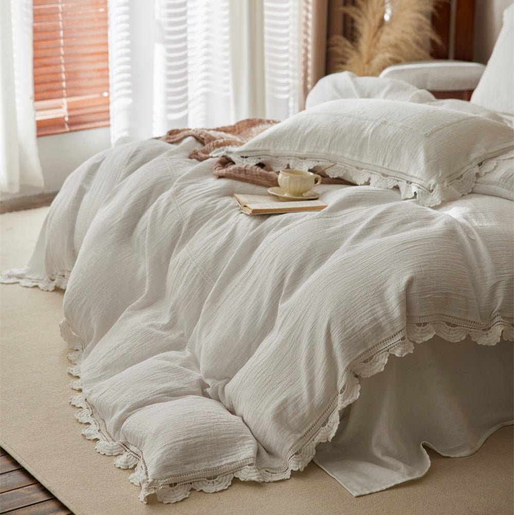 Isadora Lace Ruffle Double Gauze Bedding Set / Brown