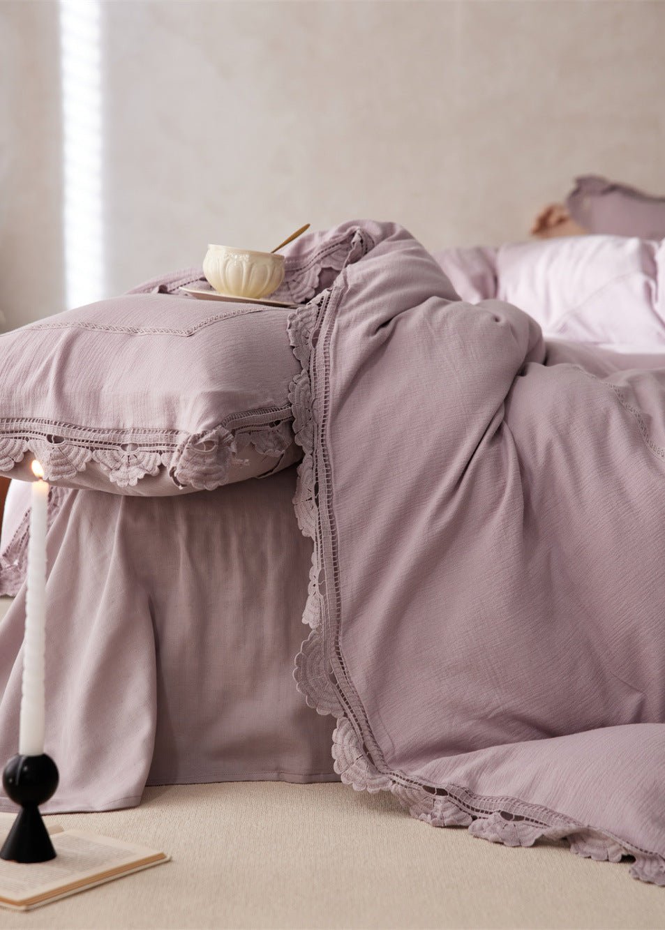Isadora Lace Ruffle Double Gauze Bedding Set / Purple