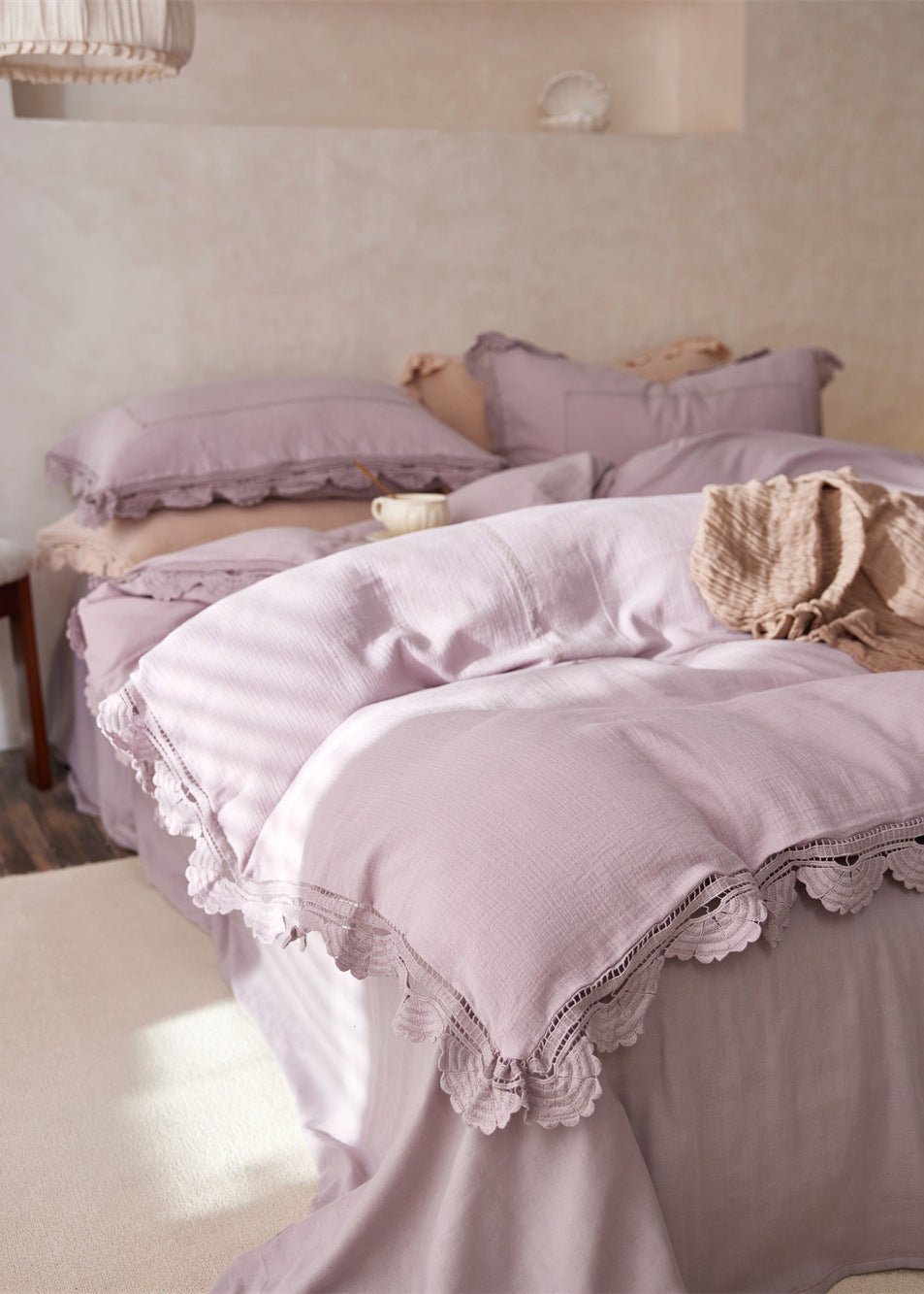 Isadora Lace Ruffle Double Gauze Bedding Set / Purple