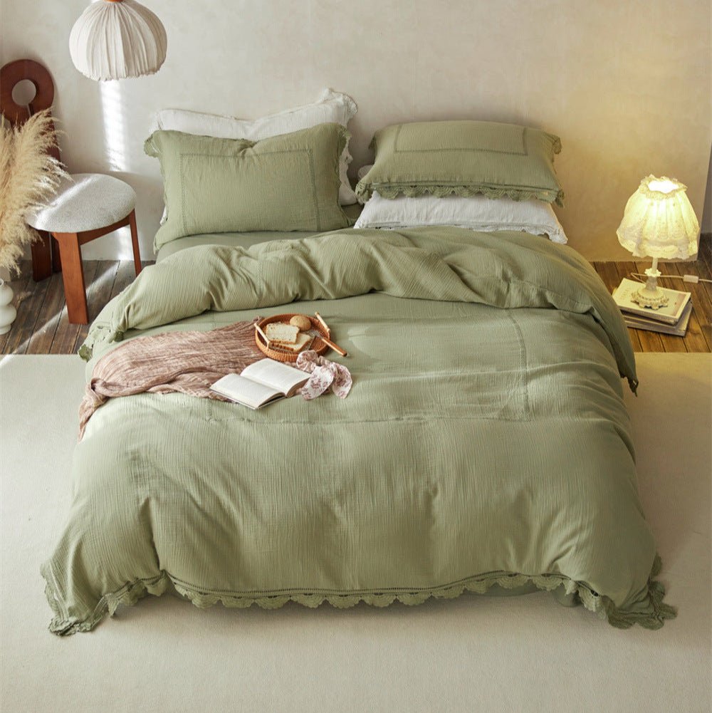 Isadora Lace Ruffle Double Gauze Bedding Set / Purple