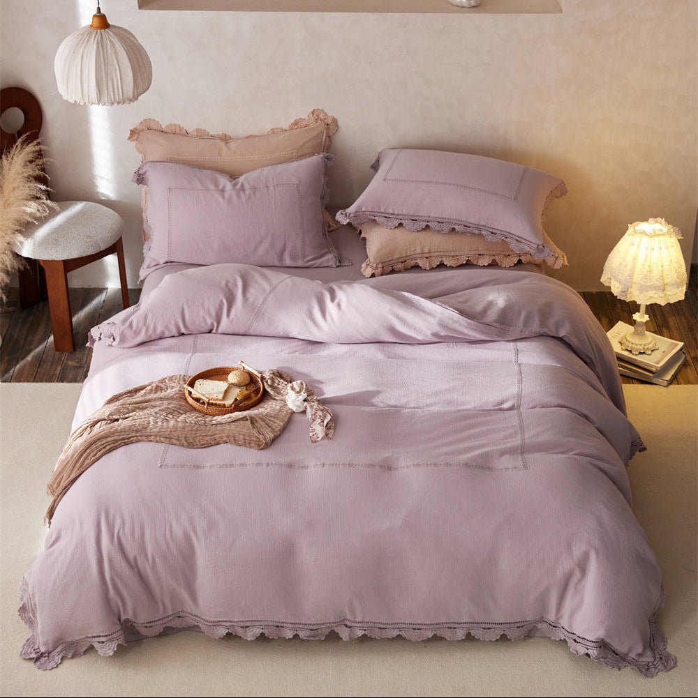 Isadora Lace Ruffle Double Gauze Bedding Set / Brown