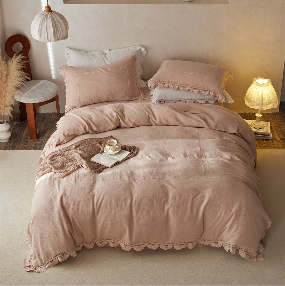 Isadora Lace Ruffle Double Gauze Bedding Set / Purple