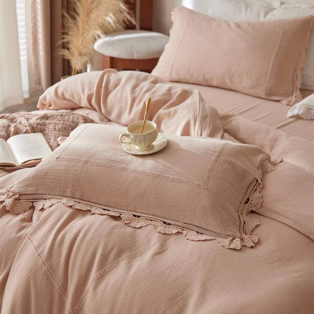 Isadora Lace Ruffle Double Gauze Bedding Set / Purple