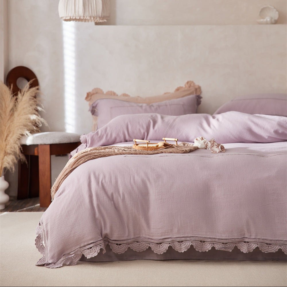 Isadora Lace Ruffle Double Gauze Bedding Set / Purple
