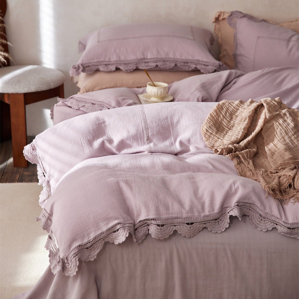 Isadora Lace Ruffle Double Gauze Bedding Set / Brown