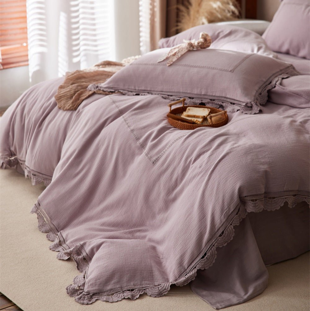 Isadora Lace Ruffle Double Gauze Bedding Set / Purple