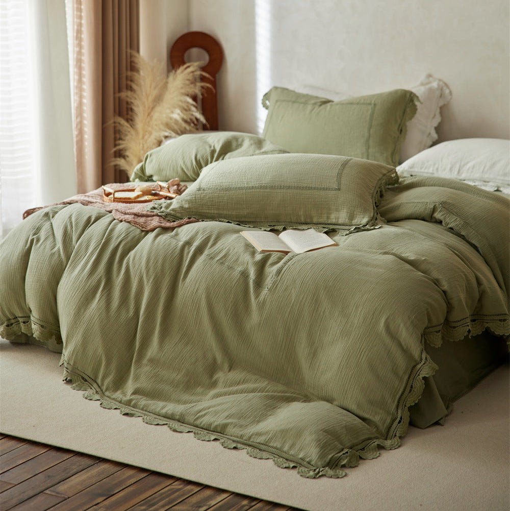 Isadora Lace Ruffle Double Gauze Bedding Set / Green