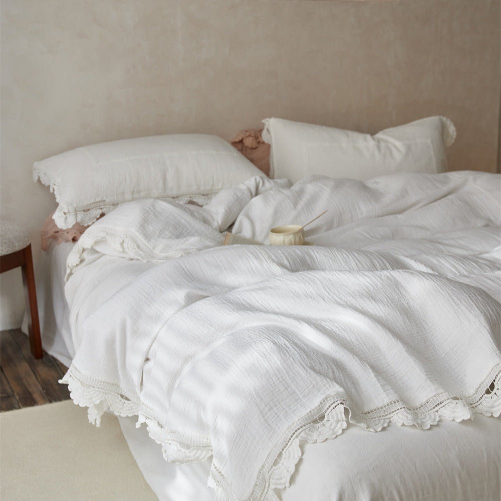 Isadora Lace Ruffle Double Gauze Bedding Set / Brown