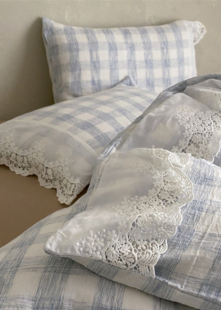 June Lace Double Gauze Gingham Bedding Set / Red