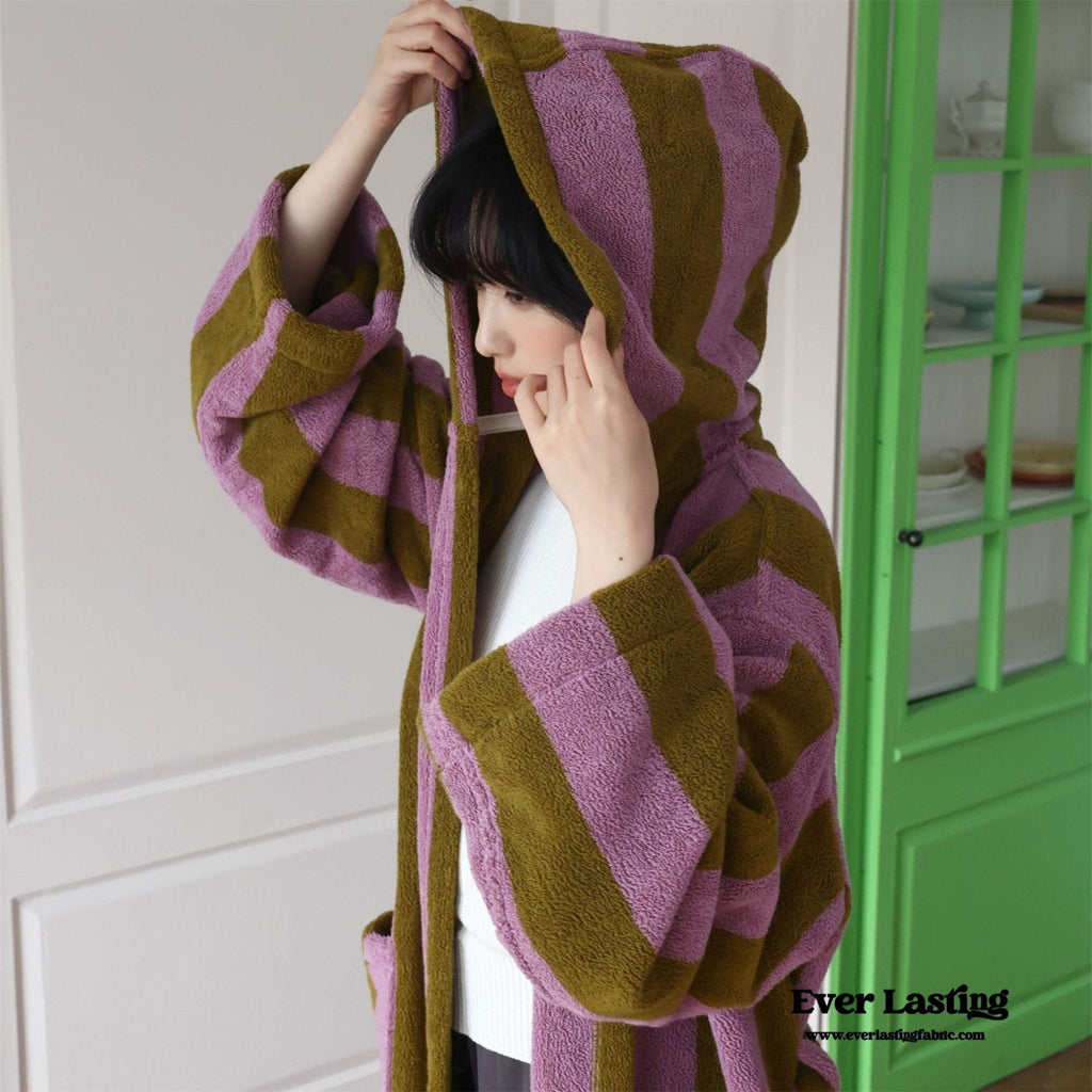Modern Striped Cotton Bathrobe Set