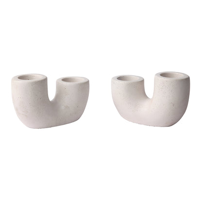 Nordic U-Shaped Concrete Candle Holder | Set of 2 | Ivory