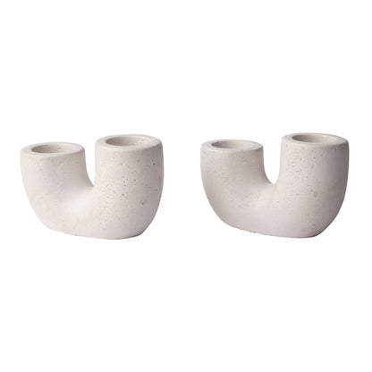 Nordic U-Shaped Concrete Candle Holder | Set of 2 | Ivory