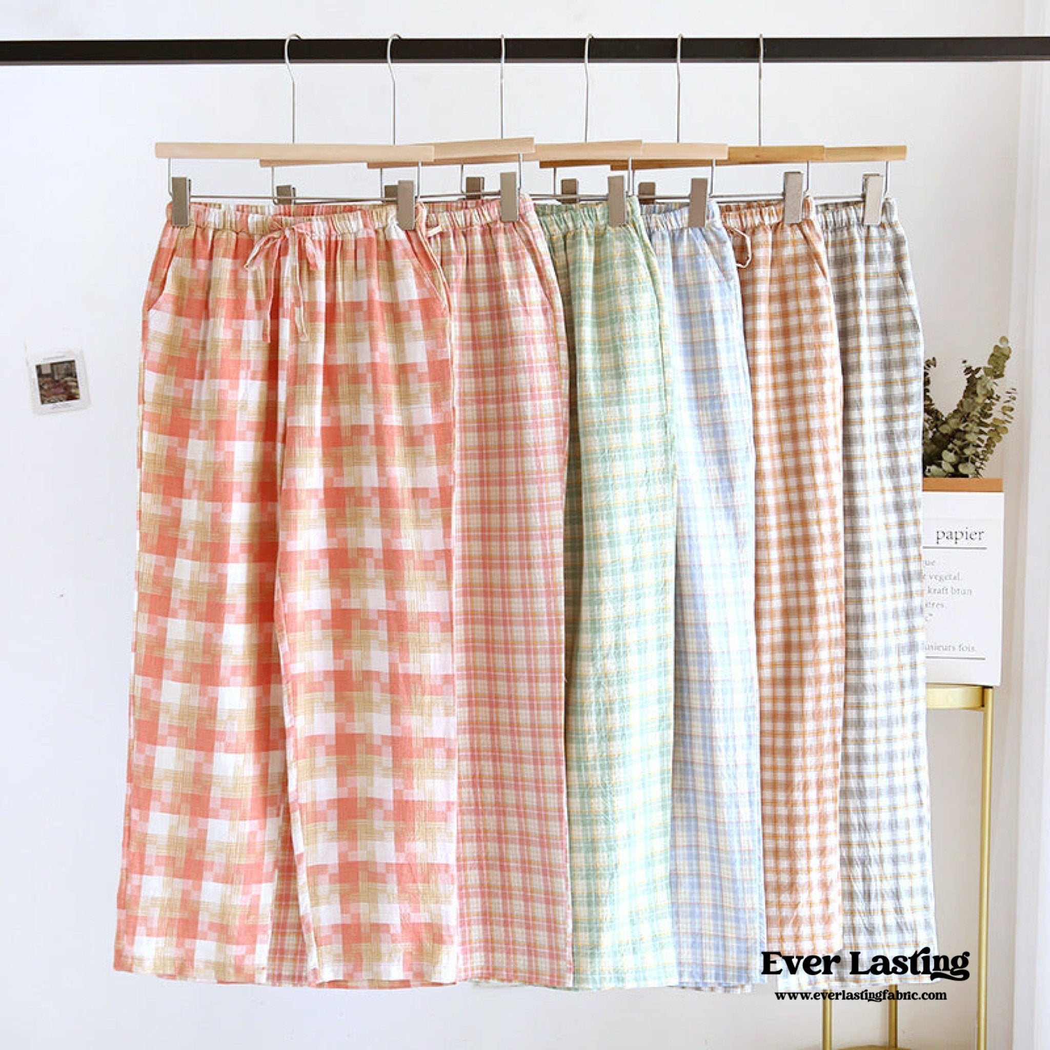Plaid Washed Cotton Pajama Pants