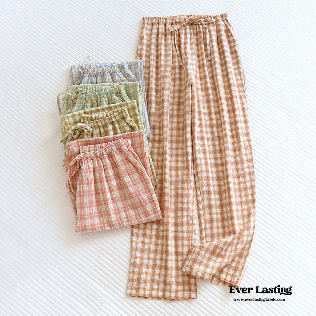 Plaid Washed Cotton Pajama Pants