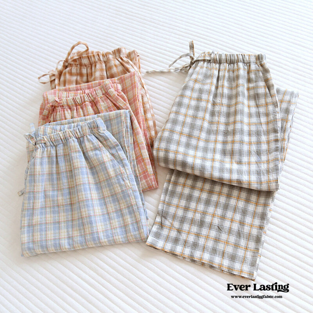 Plaid Washed Cotton Pajama Pants