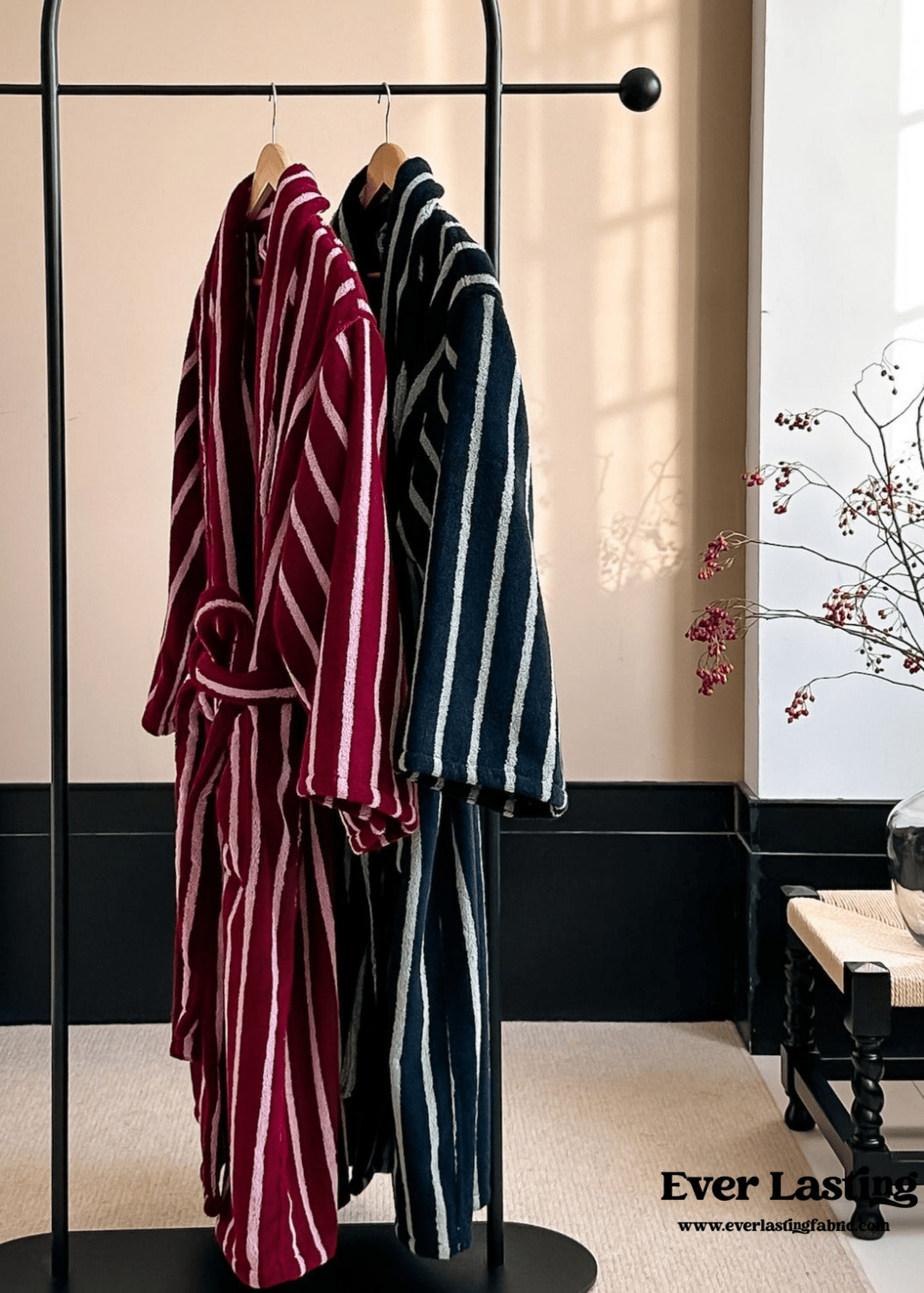 Quiet Evening Striped Cotton Robe Set