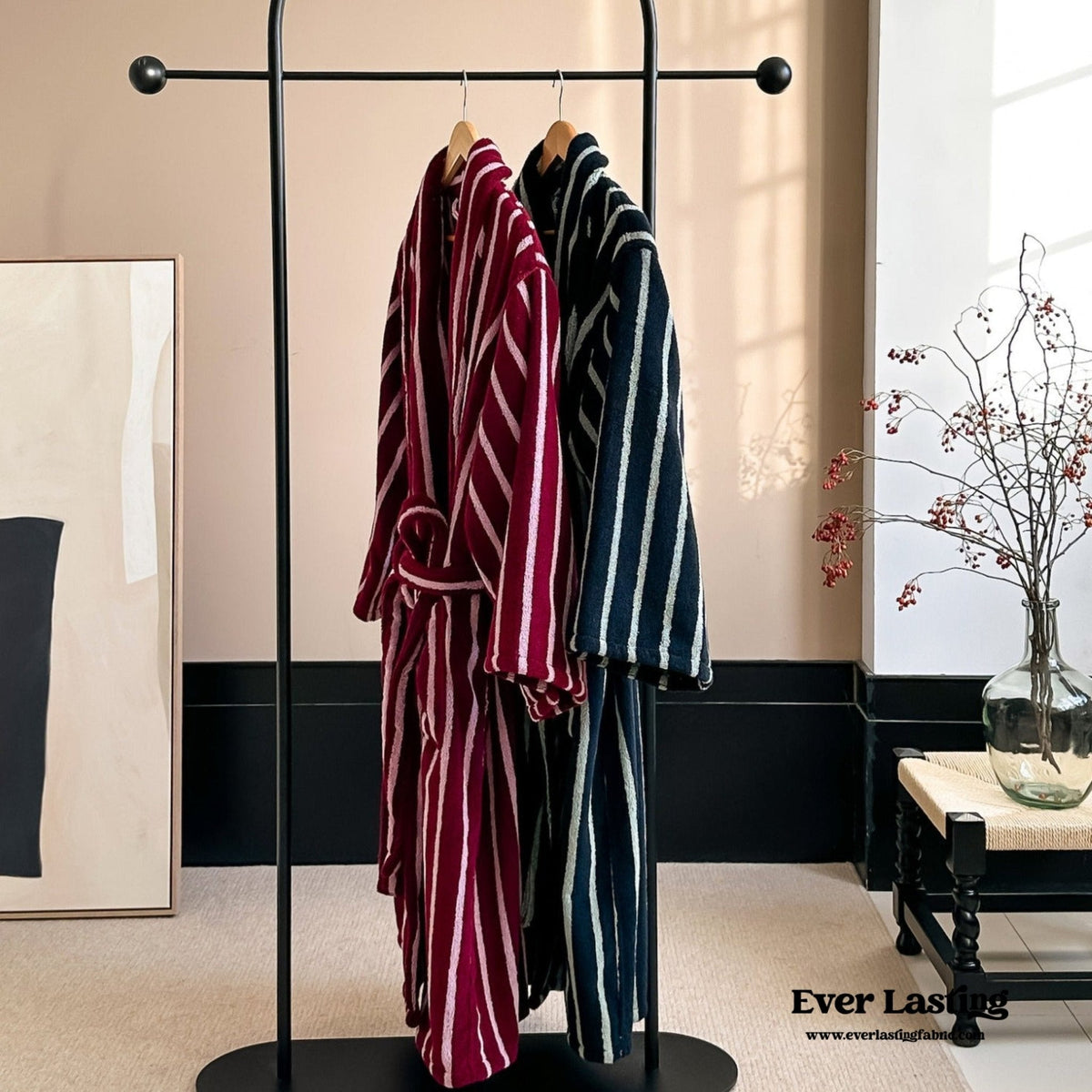 Quiet Evening Striped Cotton Robe Set
