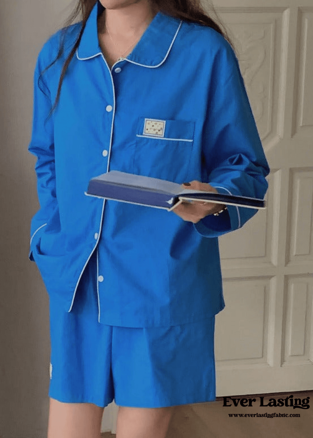 Royal Blue Cotton Pajama Set with Shorts