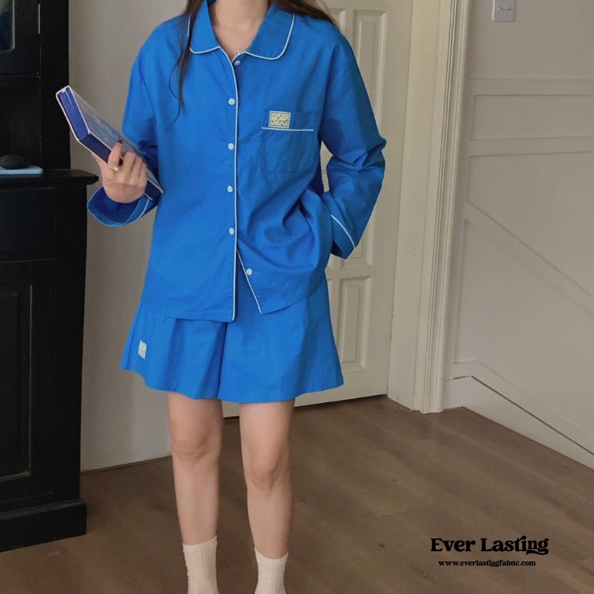 Royal Blue Cotton Pajama Set with Shorts