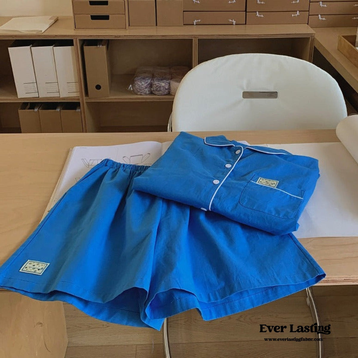 Royal Blue Cotton Pajama Set with Shorts