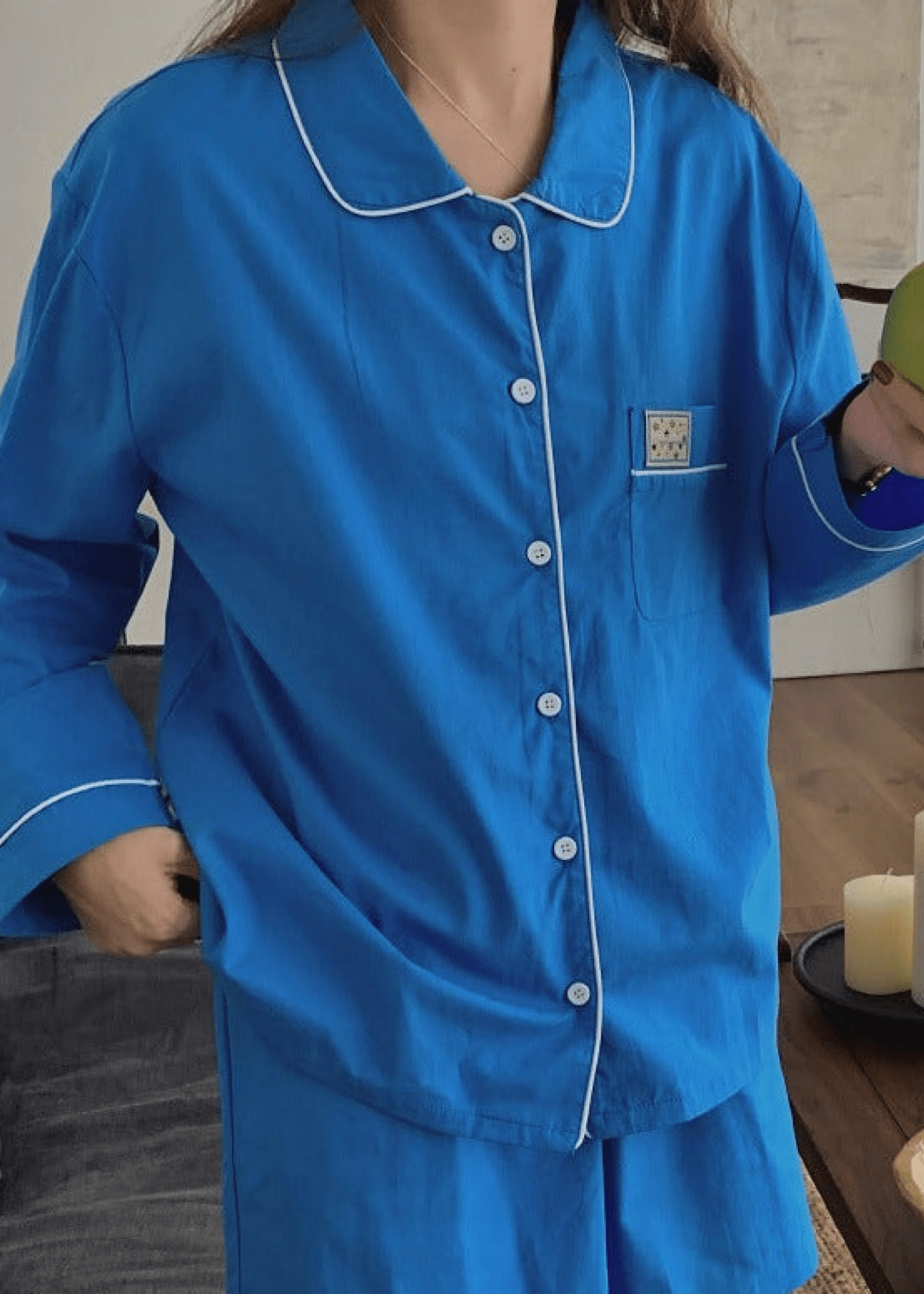 Royal Blue Cotton Pajama Set with Shorts