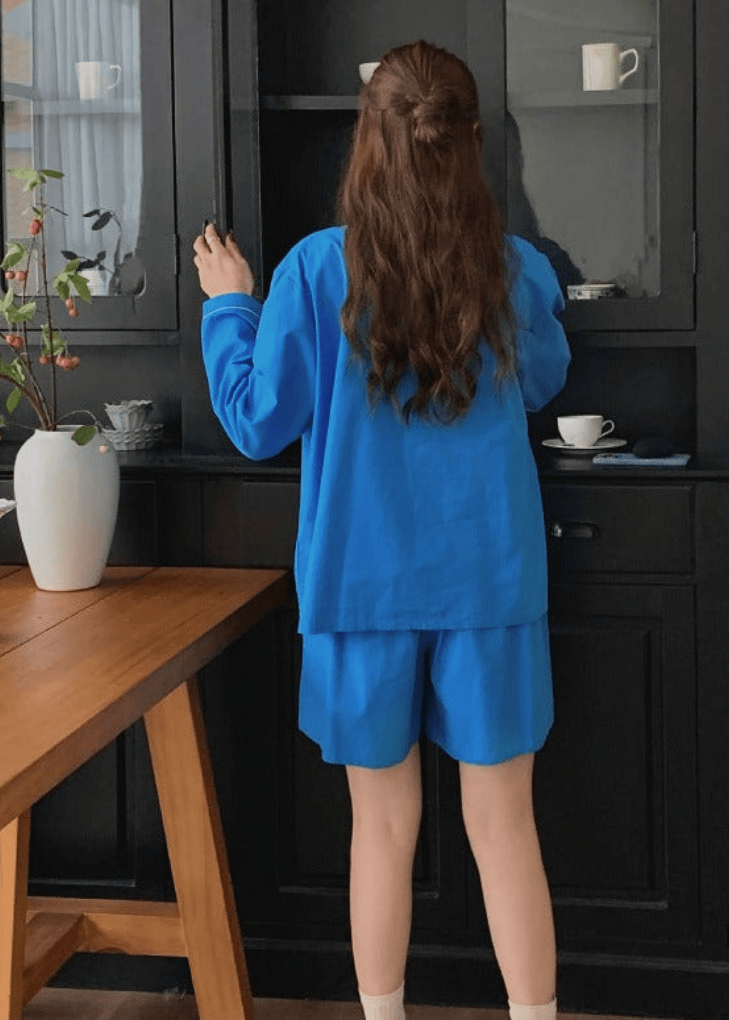 Royal Blue Cotton Pajama Set with Shorts