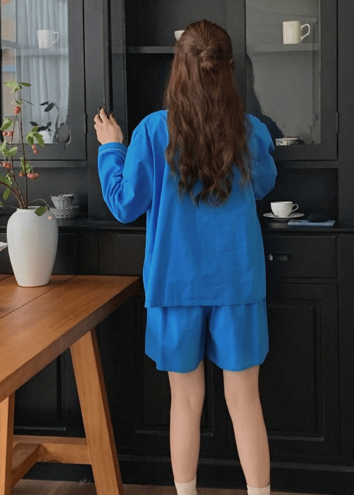Royal Blue Cotton Pajama Set with Shorts