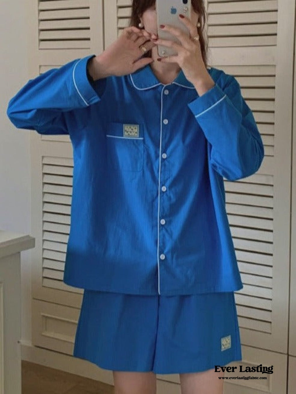 Royal Blue Cotton Pajama Set with Shorts