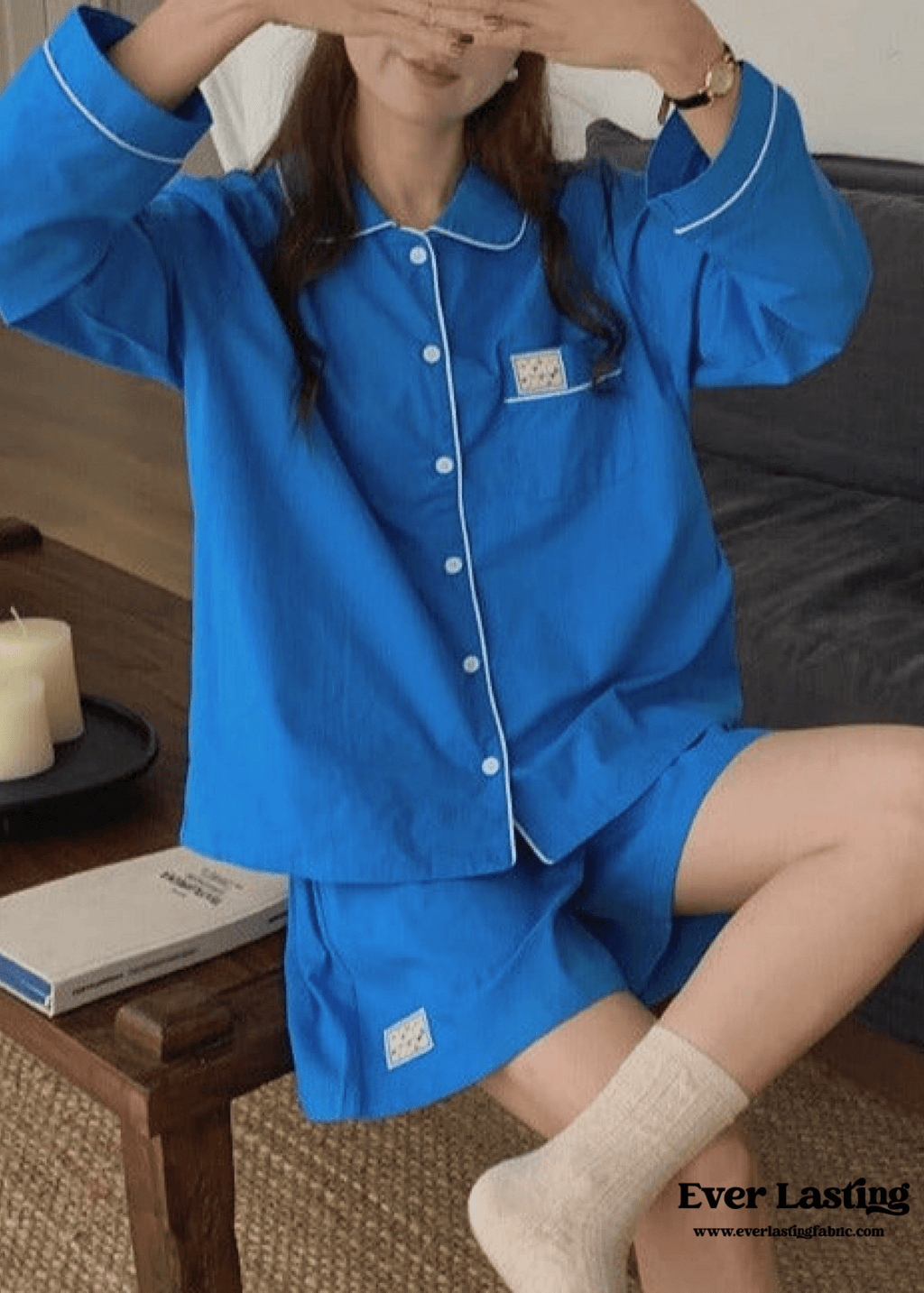 Royal Blue Cotton Pajama Set with Shorts