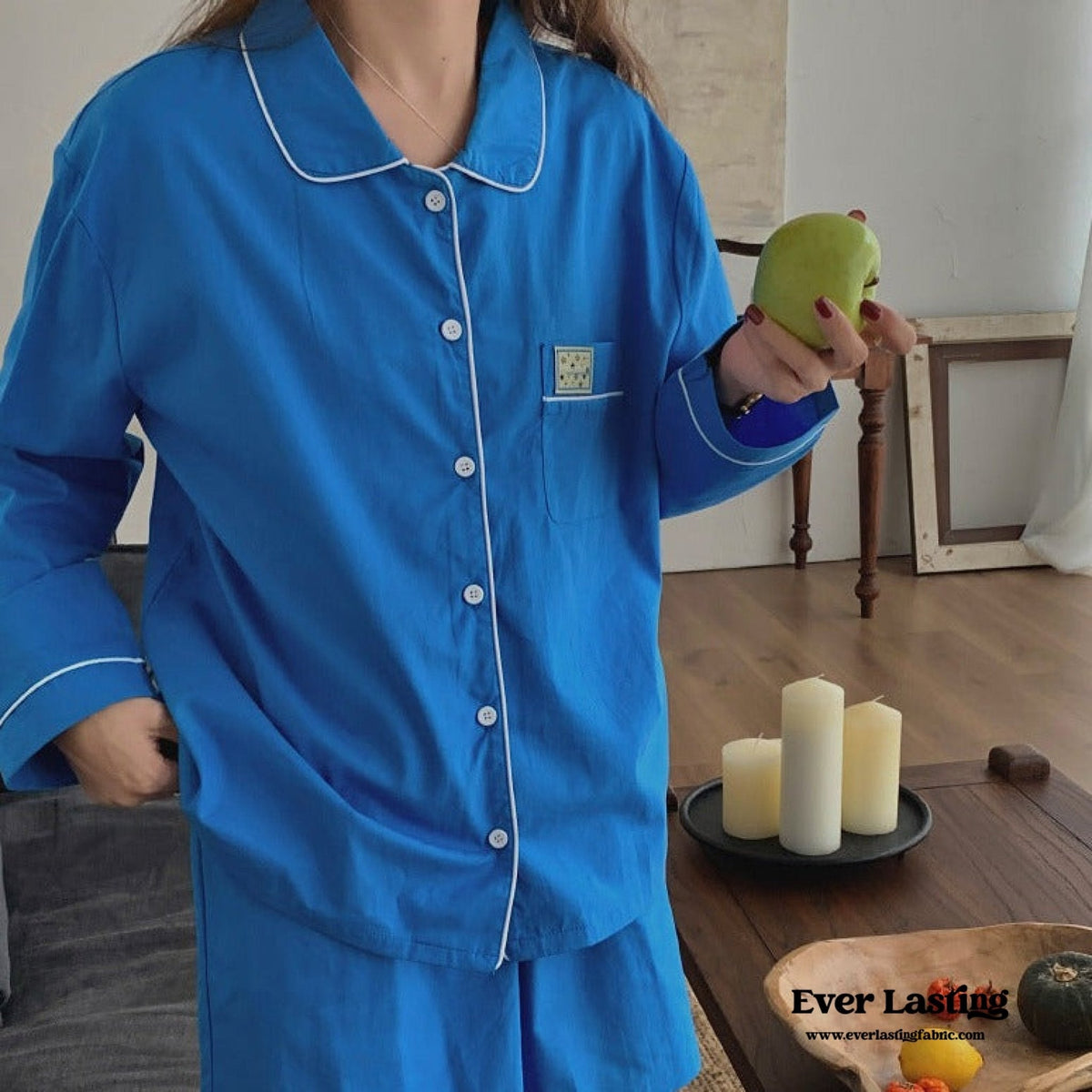 Royal Blue Cotton Pajama Set with Shorts