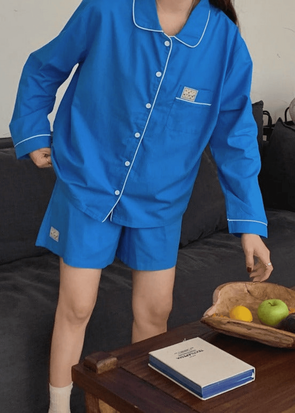 Royal Blue Cotton Pajama Set with Shorts