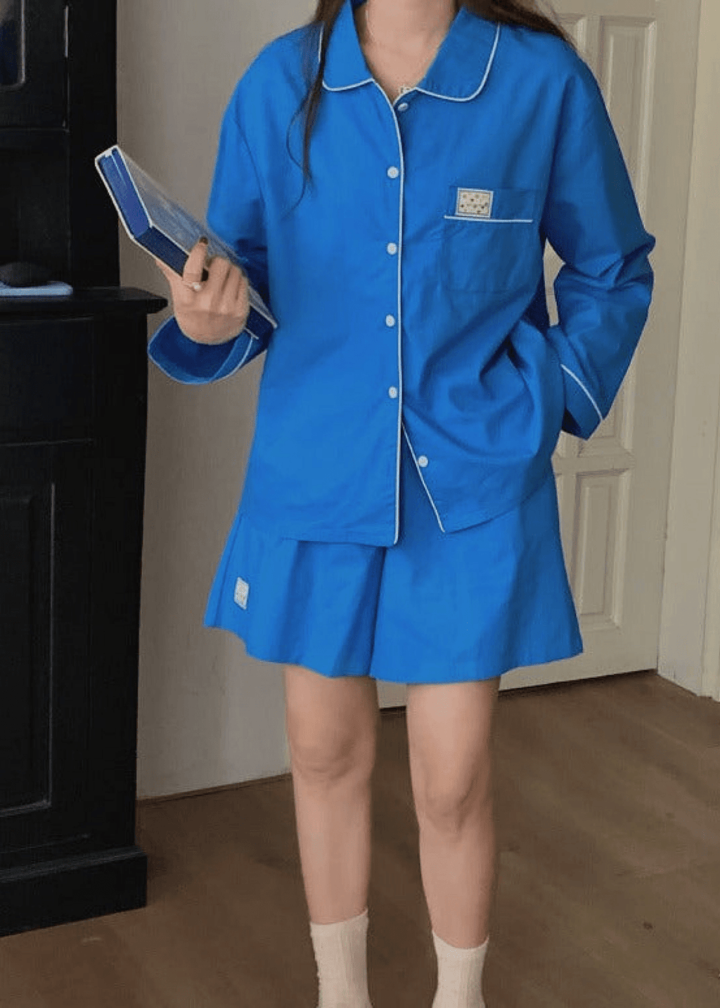 Royal Blue Cotton Pajama Set with Shorts