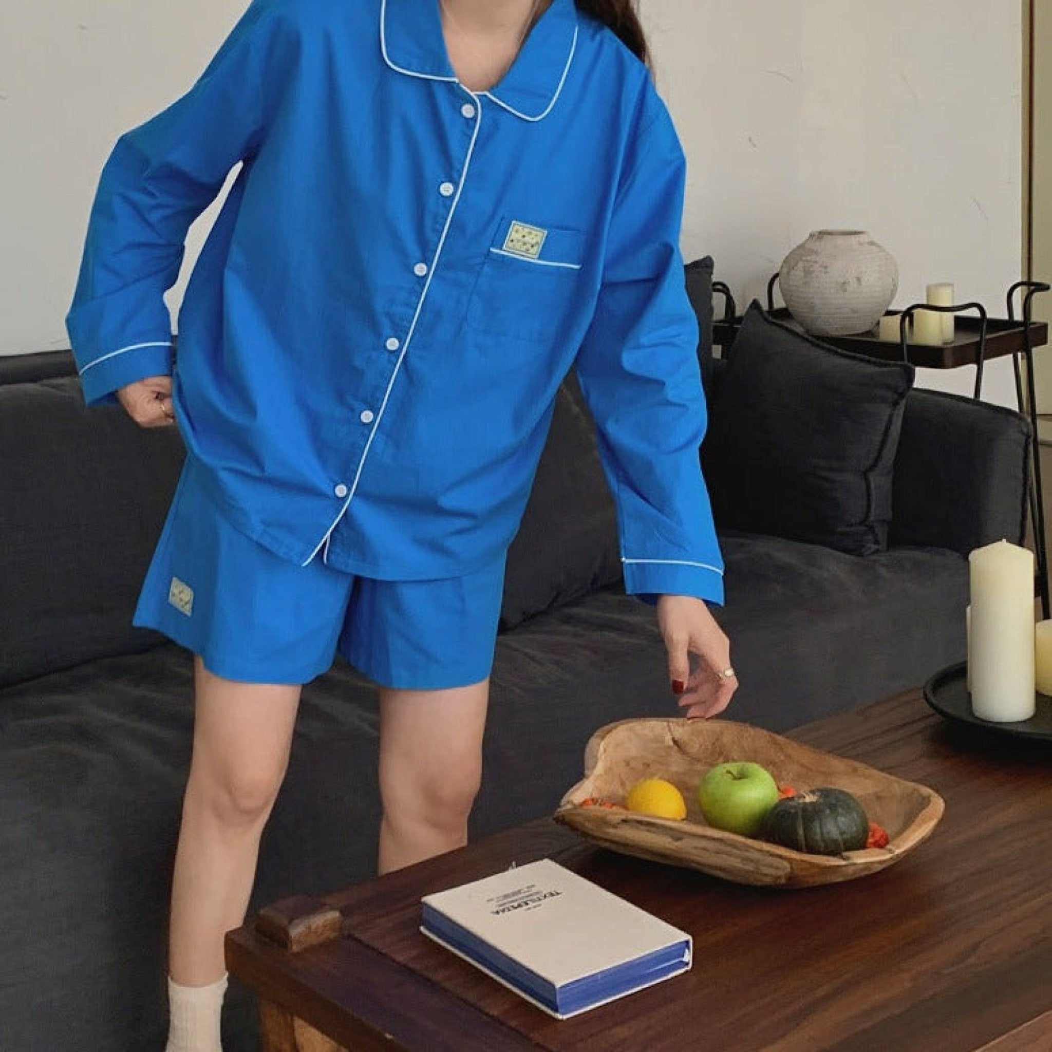 Royal Blue Cotton Pajama Set with Shorts