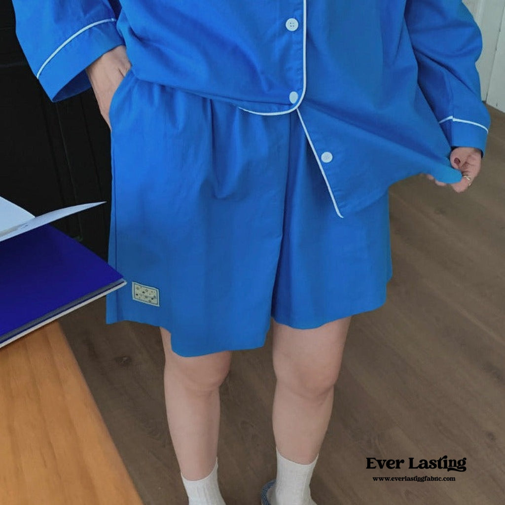 Royal Blue Cotton Pajama Set with Shorts