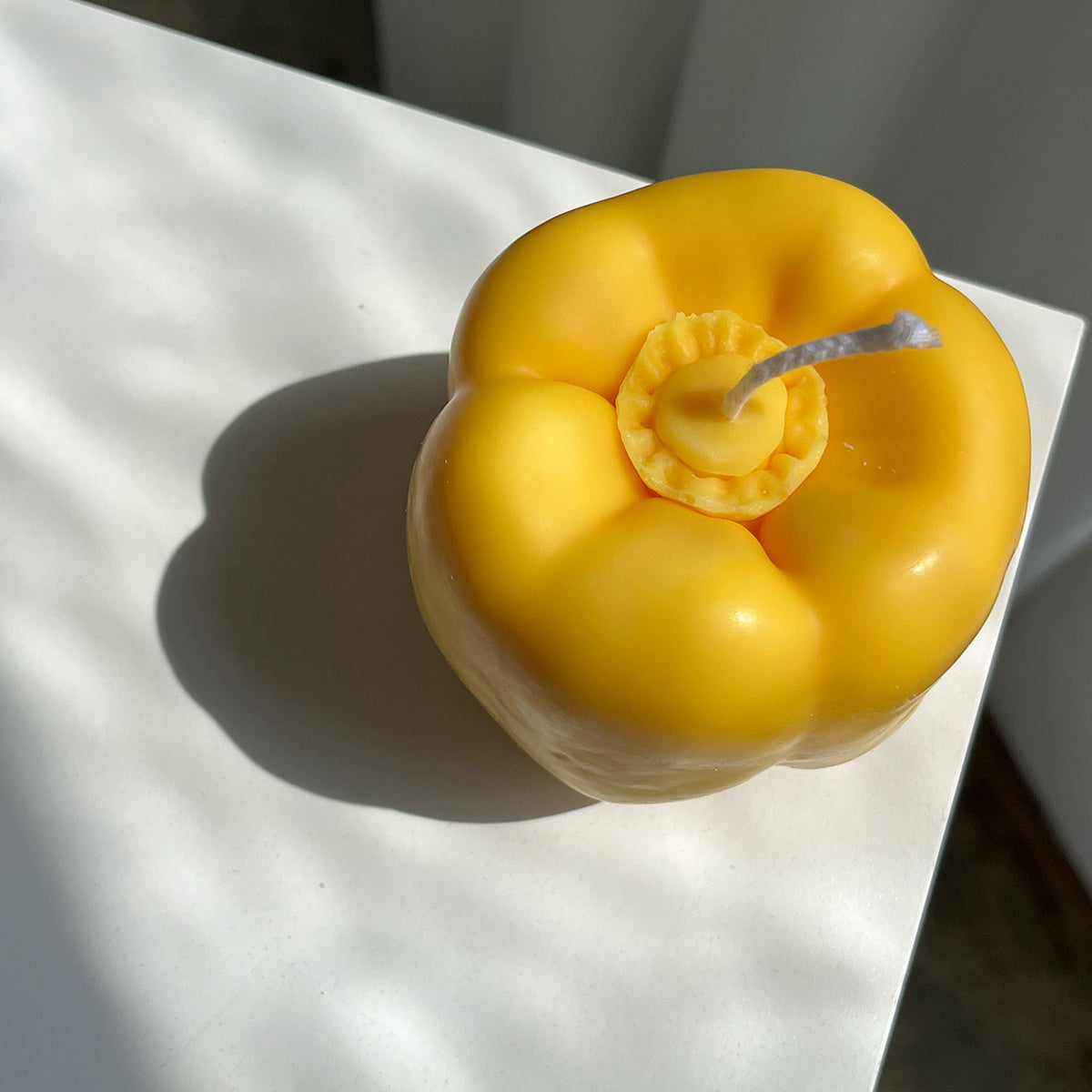 Bell Pepper Candle - Yellow, artisan handcrafted decor, shaped like a real yellow bell pepper, adds a unique touch to your space.