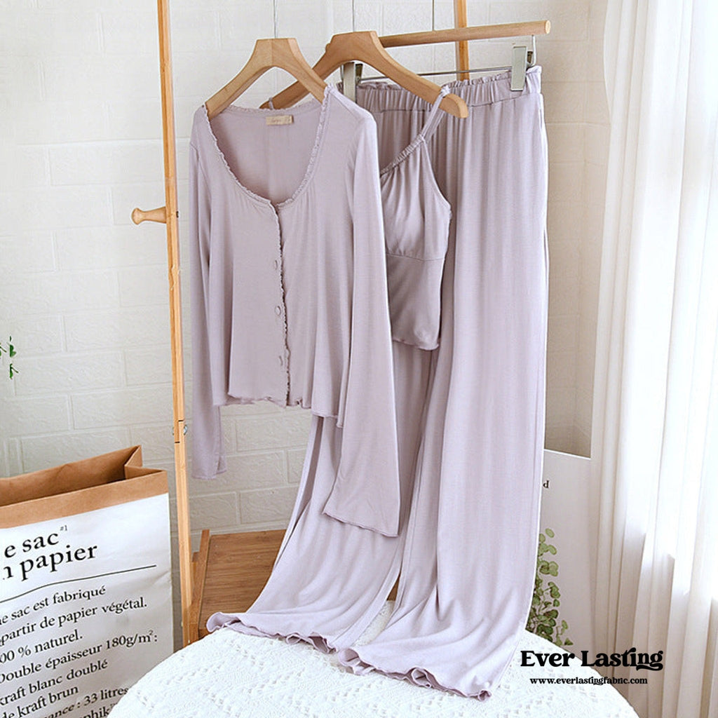 Solid Three-Piece Pajama Set