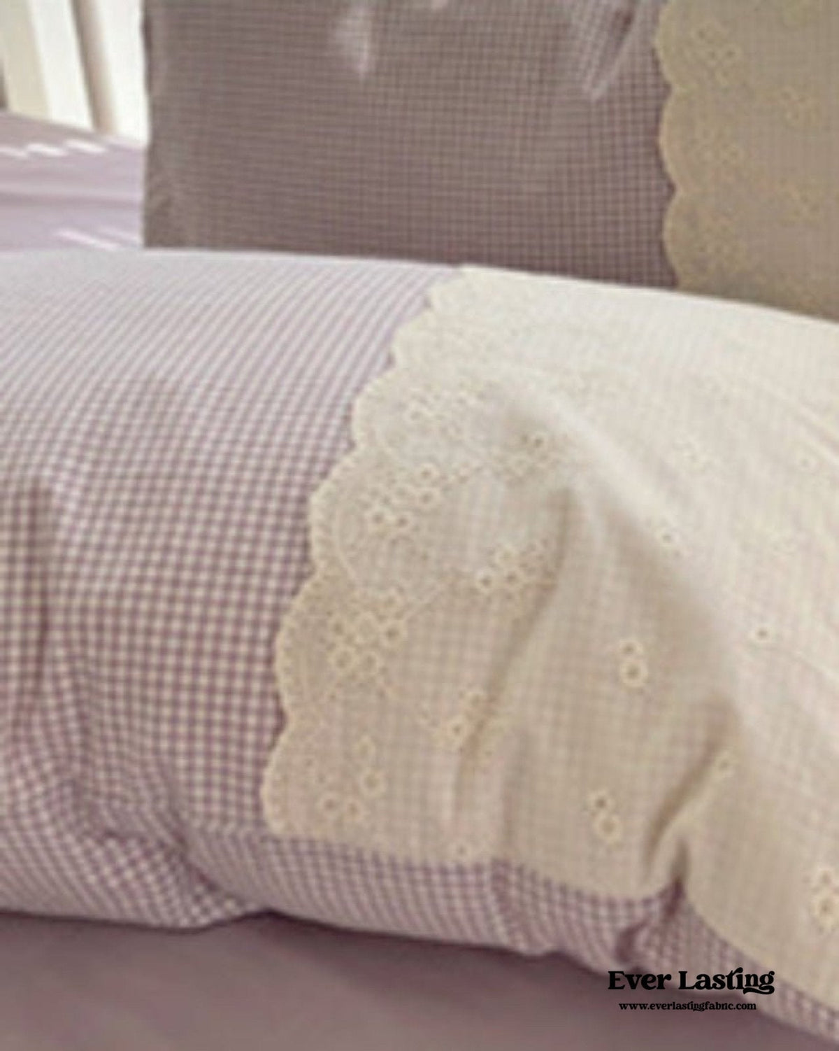 Sophia Gingham Lace Washed Cotton Bedding Set / Pink