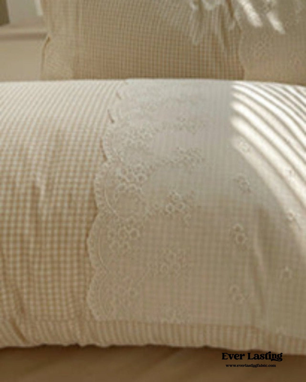 Sophia Gingham Lace Washed Cotton Bedding Set / Pink