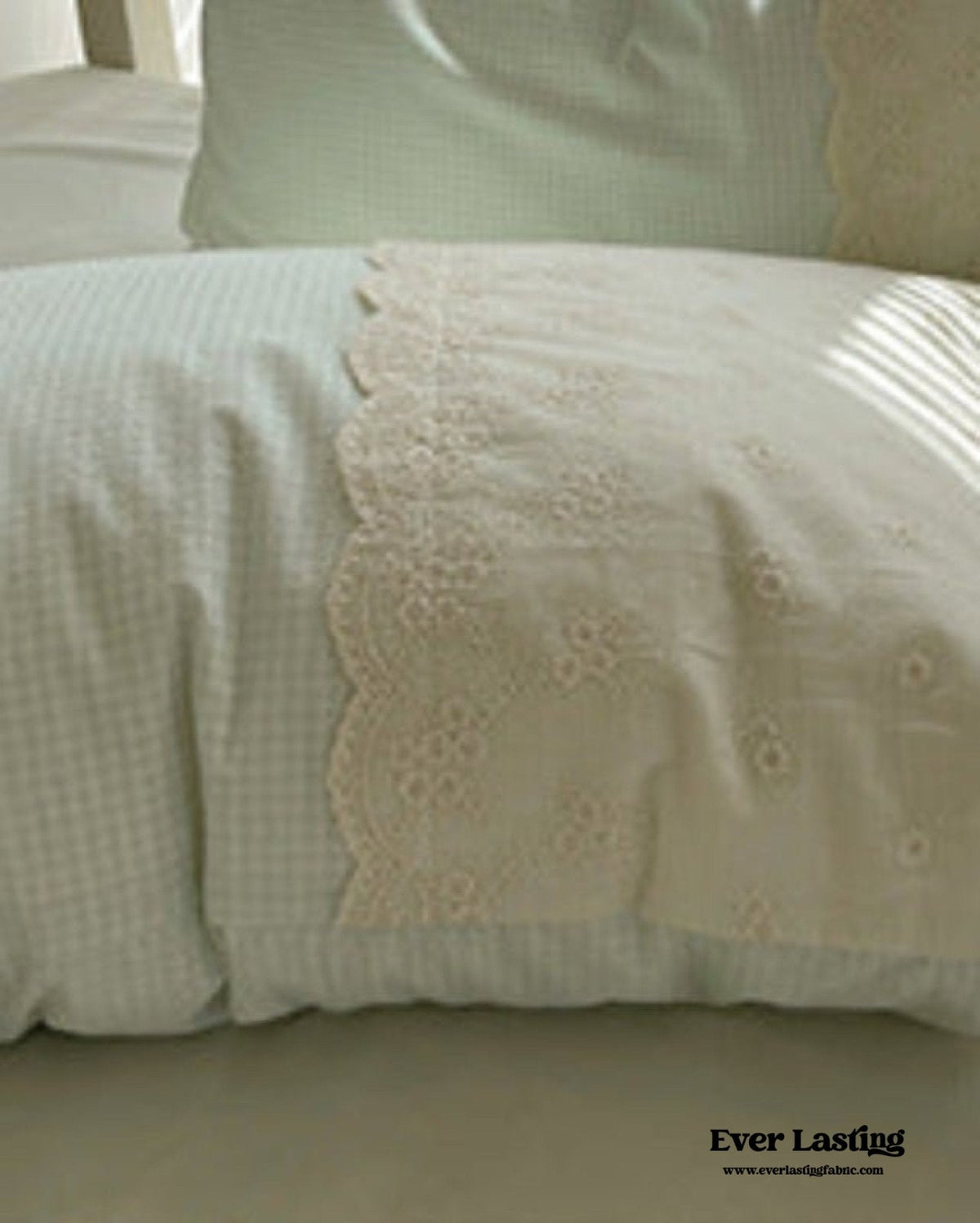 Sophia Gingham Lace Washed Cotton Bedding Set / Pink