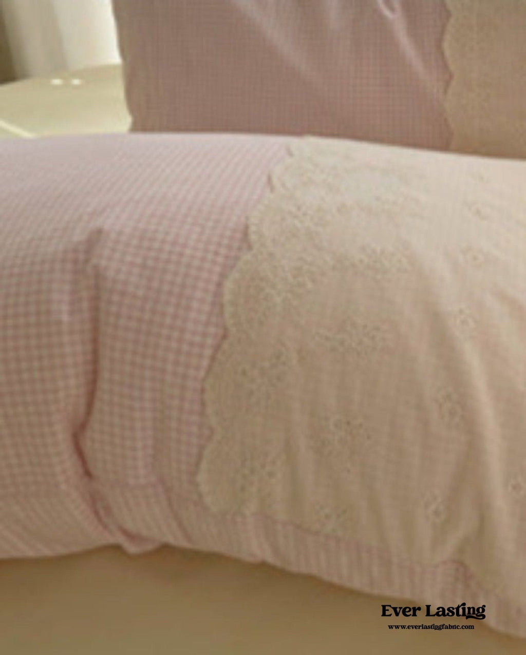 Sophia Gingham Lace Washed Cotton Bedding Set / Pink